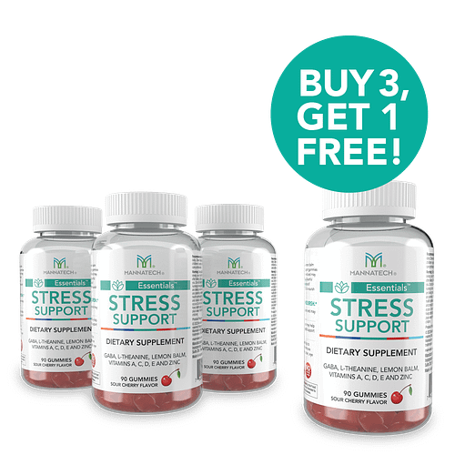 Stress Support gummies - Buy 3, Get 1 Free: Stress Support gummies are a natural stress relief aid, packed with active ingredients to help soothe stress, boosting your focus and mood.*